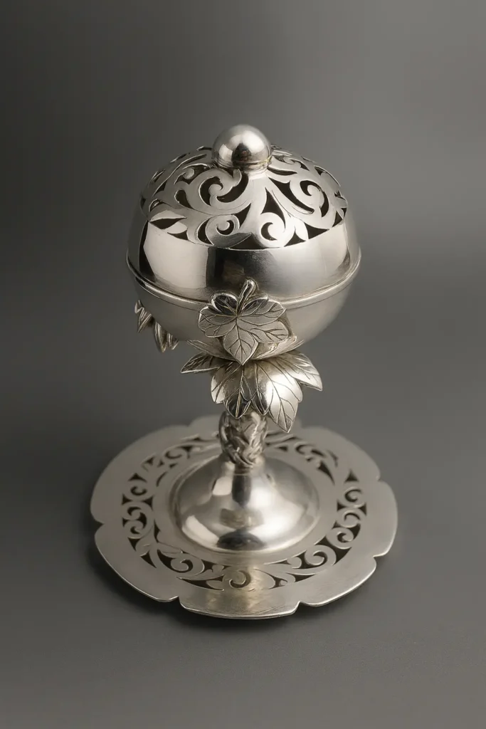 Sahumador de plata cincelada, pieza representativa de la platería criolla de autor.